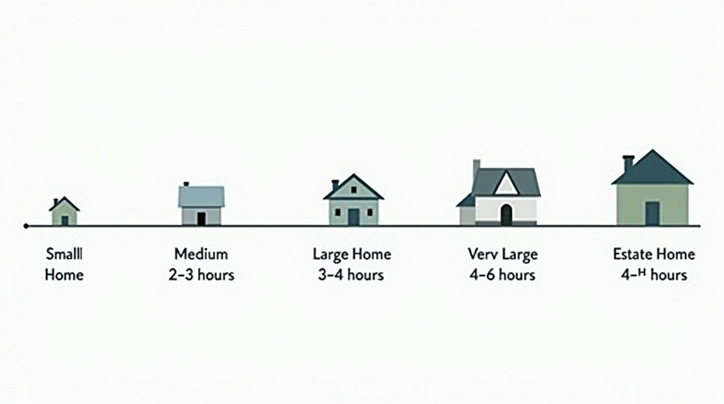 How Long Does a Home Inspection Take?
Timeline infographic showing home inspection times by home size