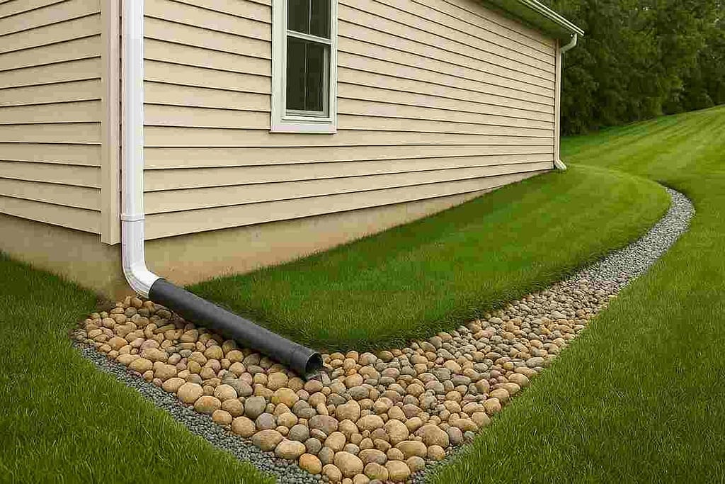 Cheap basement waterproofing using proper landscaping grading and downspout extensions