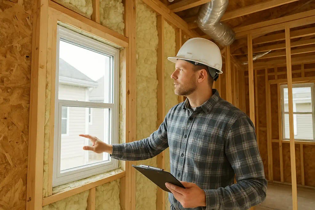 Buffalo home builder installing energy-efficient insulation and windows in a tiny home for 2025 NYS Energy Code compliance — captured by tiny home builders in Buffalo NY.